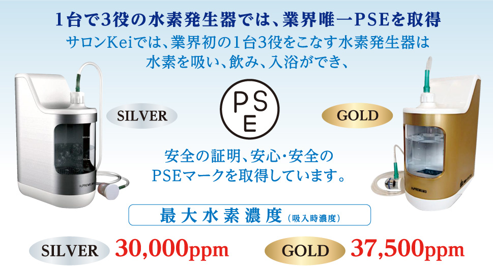 1台で3役の水素発生器では、業界唯一PSEを取得